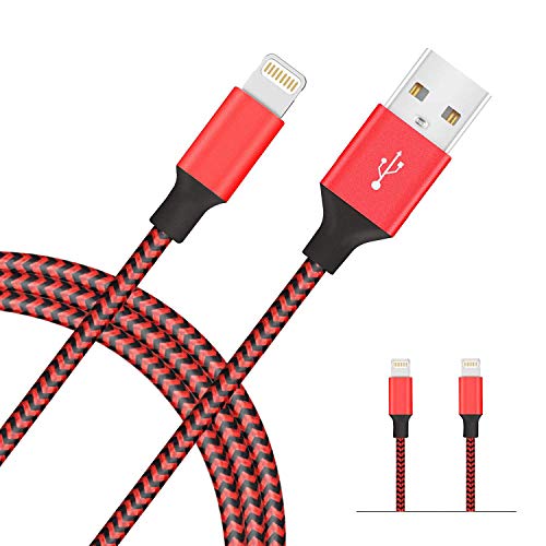 Avoalre Cable Lightning, iPhone Cable 2M 2Pack iPhone Cargador Nylon Trenzado [MFi Certificado] Carga Rápida Compatible para iPhone SE 11 Pro XR XS X XS MAX 8 Plus 7 Plus 6s Plus iPad, Negro&Rojo