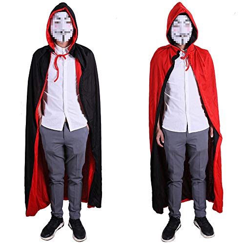 Baanuse Largo Capa con Capucha, Black Red Double Layer, Monk Knight Priest Friar Cosplay, Disfraz para Halloween Carnaval Fiesta 140CM