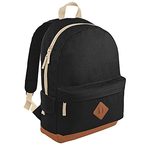 BagBase - Mochila acolchada para estudiantes, estilo retro, Mujer hombre, negro, talla única