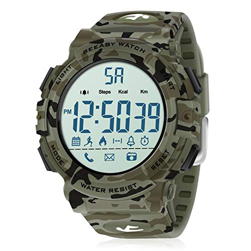 Beeasy Reloj Deportivo Hombre,Relojes Digital Impermeable Watches LCD con Esfera Grande Inteligente Fitness Tracker Contador Calorías Podómetro Cámara Remota App Notificación de Llamadas SMS