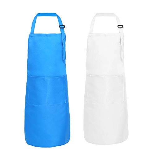 behone 2pcs Delantal Infantil, Delantal de Cocina Infantil, Delantales de Pintura para Manualidades Aula Cocina, NiñOs Cocinando o Hecho a Mano-Blanco y Azul(62 * 46cm)