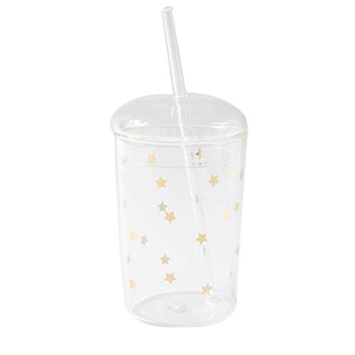 BESTonZON 3pcs Vaso Vaso de Agua con Tapas y pajitas 460 ML Star Pattern Cup Drink Jar para Bebidas Jugo Leche Café