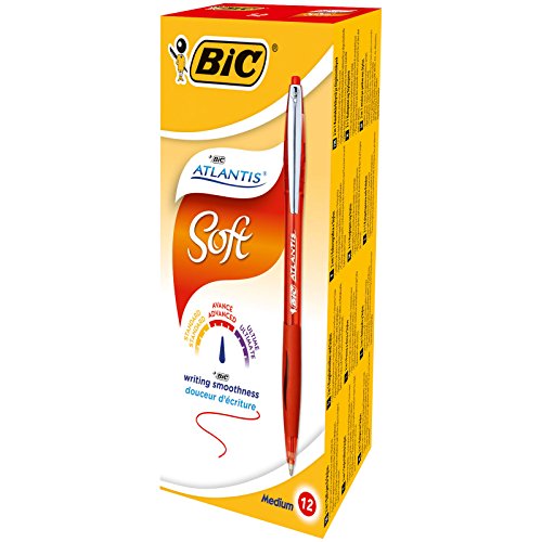 BIC Atlantis Soft bolígrafos Retráctiles punta media (1,0 mm) - Rojo, Caja de 12 unidades