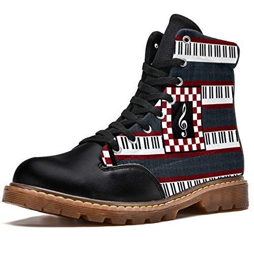 Botas de combate con cordones para mujer, de ocho ojos, para piano y notas musicales, color rojo y blanco, para mujer, color, talla 39 EU