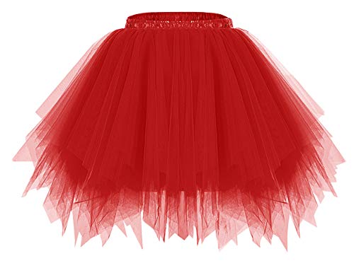 Bridesmay Mujeres Faldas Enaguas Cortas Tul Plisada Fiesta Tutu Ballet Red M