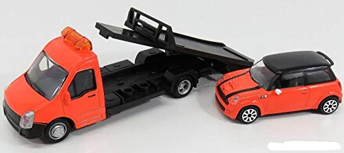 Burago BU31405 Mini Cooper + Flatbed Transporter 1:43 MODELLINO Die Cast Model Compatible con