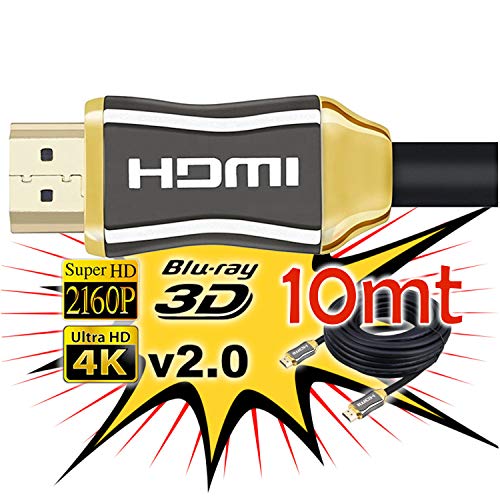 Cable de HDMI 2.0 de 10 Metros 4K Ultra HD Marca Unicview | Alta Velocidad con Ethernet | Full HD 1080p/4K Ultra HD 2160p/3D/ARC y CEC | Triple blindaje Compatible con TV I Proyector I PS4 I Xbox