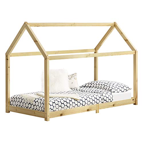 Cama para niños de Madera Pino Embrach 90 x 200cm Cama Infantil Forma de casa Casita Pino Natural