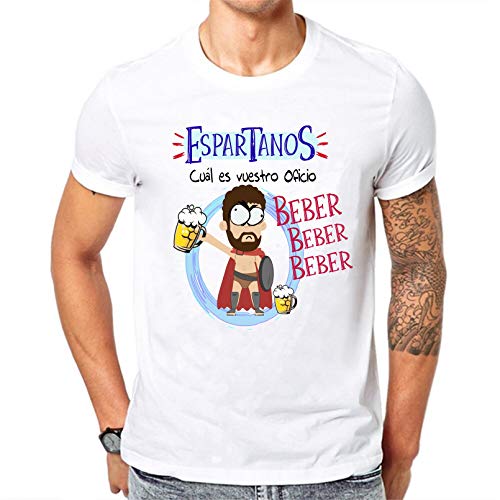 Camiseta Espartanos cual es vuestro Oficio, Beber. Camiseta Divertida para Despedidas Solteros, Feria, Fiestas, botellon, Grupos de Amigos. (XL)