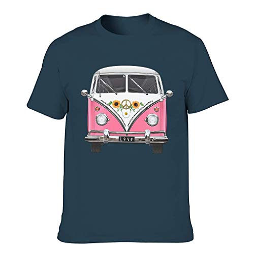 Camiseta ultra suave para hombre, diseño de flores hippie y vagón, con estampado de paz y amor, mágicas activas