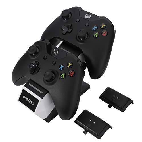 CARGADOR DE CONTROLADOR PARA XBOX ONE, ESTACION DE CARGA DE CONTROLADOR COMPATIBLE CON CONTROLADOR ELITE XBOX ONE, DOCK DE CARGA DUAL con BATERÍA RECARGABLE 2X1200MAH