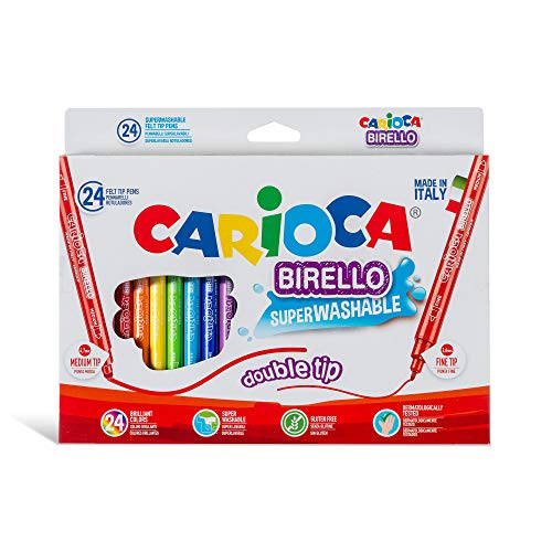 Carioca BIRELLO 41521 Caja de Rotuladores Doble Punta Superlavables, Colores Surtidos, 24 Colores, Multicolor