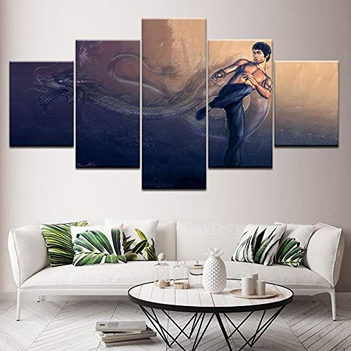 Cartel modular arte de la pared lienzo cuadros 5 juegos de cuadros Bruce Lee Kung Fu dragón pintura moderna HD impreso decoración del hogar Sin marco