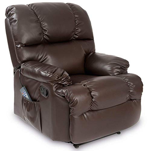 Cecotec - Sillón de Relax Masaje, Función Calor, 10 programas, 10 intensidades, 8 Motores, Mando de Control con Temporizador, Polipiel, Bolsillo portaobjetos, Color Marrón