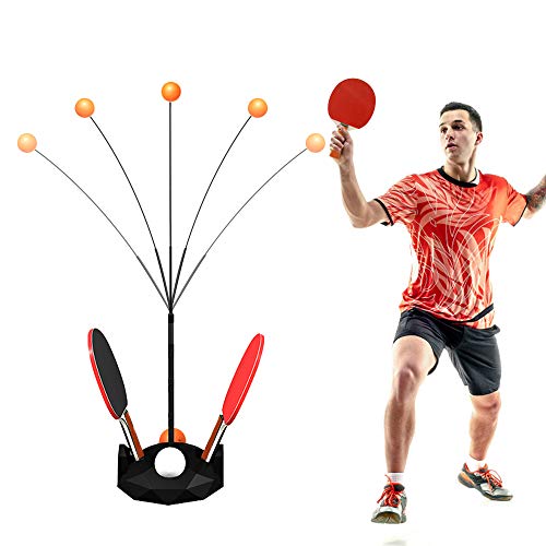 CestMall Entrenador de Tenis de Mesa con Eje Blando elástico, Juego de Tenis de Mesa portátil, Deportes de descompresión de Ocio con 2 Raquetas y 6 balones de práctica para Auto Entrenamiento