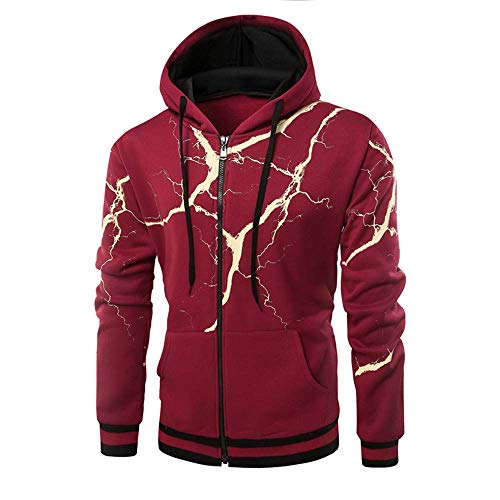 Chaqueta de algodón para hombre, con cremallera, chaqueta de béisbol, gruesa, de manga larga, casual, color liso, para deporte, cálido, bolsillo para adultos, color rojo, vino, talla L