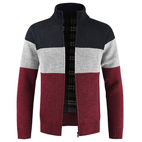 Chaqueta de invierno para hombre, de algodón, sin cremallera, gruesa, para otoño, color azul, gris, manga larga, casual, color liso, deportivo, cálido, ropa para adultos, color rojo, 3XL