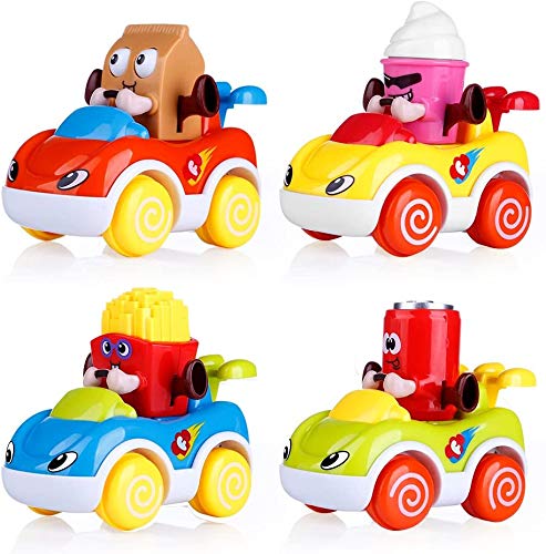 Comius Sharp Coches de Juguete para Niños, 4 Pcs Juguetes para Bebés de Coches de Fricción con Motor de Empuje y Anda de Dibujos Animados de Juguetes Los Mejores Juguetes para Niños de 1 año