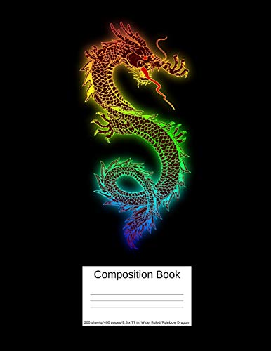 Composition Book 200 sheets/400 pages/8.5 x 11 in. Wide Ruled/ Rainbow Dragon: Writing Composition Notebook | Lined Blank Page Book  | Plain Journal | ... |  Back to School Creature  Mythical