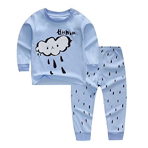 Conjunto de Pijamas de algodón para niña bebé Conjunto de Manga Larga y pantalón de Dibujos Animados Niño pequeño Ropa de Dormir/Camisones Ropa para niños de 0 a 4 años Blue Cloud 70