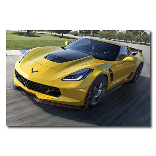 Corvette Z06 coche deportivo amarillo impreso arte de pared carteles de supercoche pintura en lienzo para decoración de sala de estar sin marco-C_40x50cm