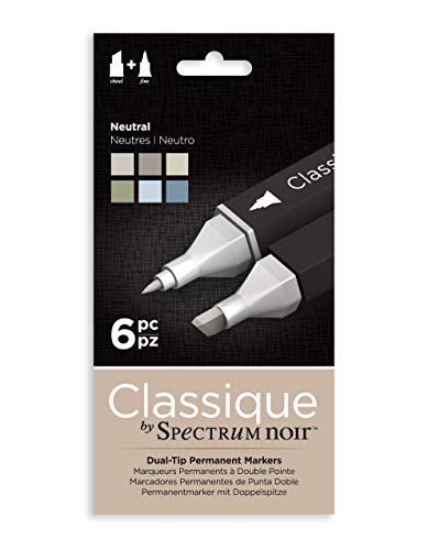 Crafter's Companion Spectrum Noir Classique Diseño Alcohol Marcador Dual Plumilla Plumas Set Neutral Pack de 6, tamaño