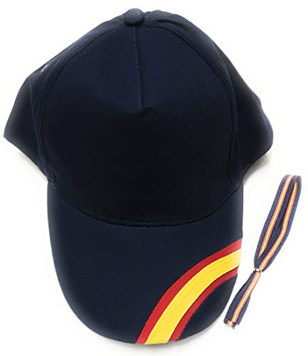 crisandecor Gorra Azul Bandera de España y Regalo Pulsera Tela Azul Bandera Española.