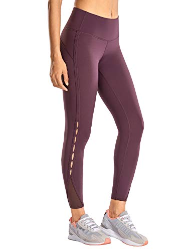 CRZ YOGA Mujer Naked Feeling Cintura Alta Leggings Yoga Pantalones Deportivos con Malla-63cm Violeta Claro New1 40