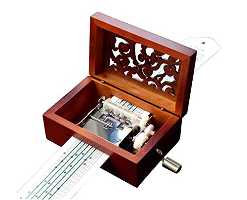 Cuzit Caja de música de madera grabada con 15 notas, movimiento de manivela de mano DIY caja musical para hacer un año propio, incluye un perforador, 14 papeles en blanco y 16 papeles musicales