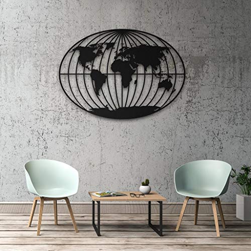 DecoMood Orbis Metal World Map Wall Art Works - 3D Silueta de pared de metal decoración de pared decoración de la oficina del hogar, dormitorio, sala de estar, escultura 38 x 28 pulgadas - 98 x 70 cm