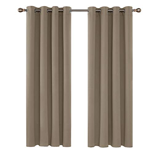 Deconovo Cortina Opaca de Salón Térmica Aislante Luz para Ventanas con Ollaos 2 Piezas 135 X 240 Cm Caqui