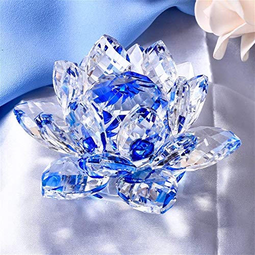 Decoraciones Familiares 85mm Cristal Azul Flor de Loto artesanía Feng Shui figuritas de Cristal miniaturas Adornos Regalos de cumpleaños decoración del hogar (Size : 8.5 cm)