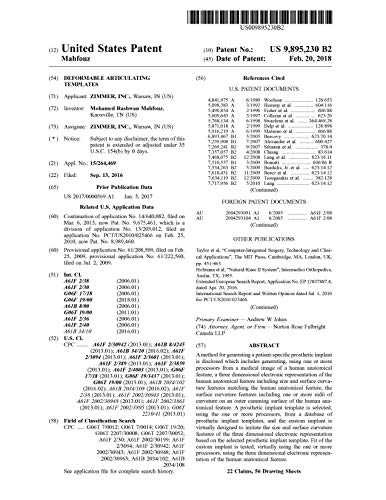 Deformable articulating templates: United States Patent 9895230 (English Edition)