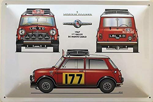 Deko7 Cartel de Chapa 30 x 20 cm Morris Cooper Rojo Rallye Monte-Carlo 1967