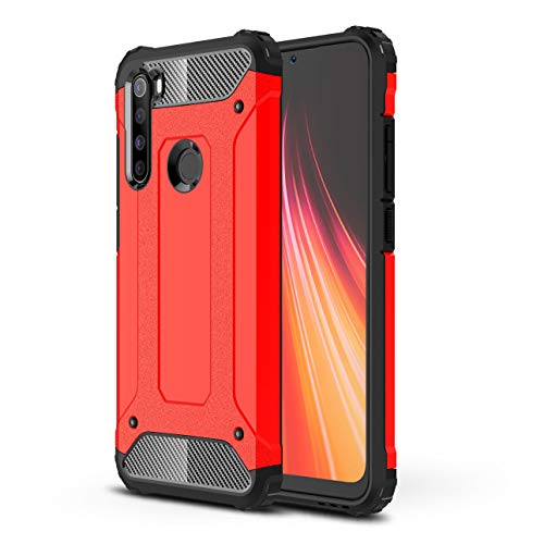 DESCHE Compatibles para Funda Xiaomi Redmi Note 8, Outdoor Funda Resistente + Cristal Templado, Dura PC + Suave TPU 2-en-1 Doble Protección Armadura Protectora Antigolpes Duradera Carcasa -Rojo