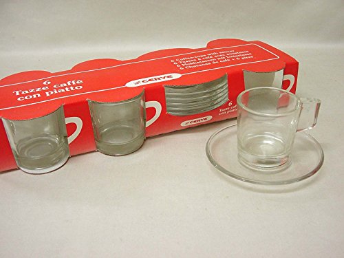 Desconocido Lote 6 Tazas Y Platos Cafe 90ML Cristal Transparente ASA Plana