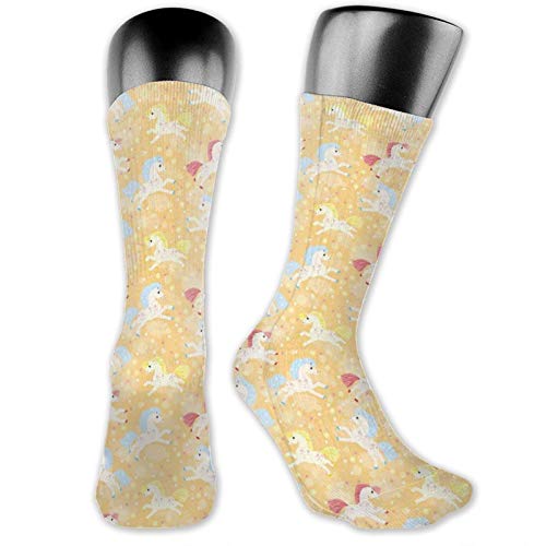 DHNKW Socks Compression Medium Calf Crew Sock,Nursery Boys Girls Unicorns With Abstract Stars Pale Salmon Background Image Print