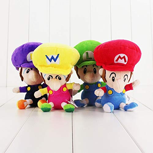 dingtian Juguete de Peluche 4 Pcs Mario Bros Peluches Bebé Mario Luigi Wario Waluigi Muñecas Rellenas