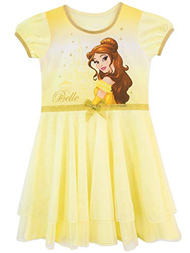 Disney Beauty and The Beast - Vestido de noche con manga corta, 100% poliéster para niñas [3-4 años] [amarillo]