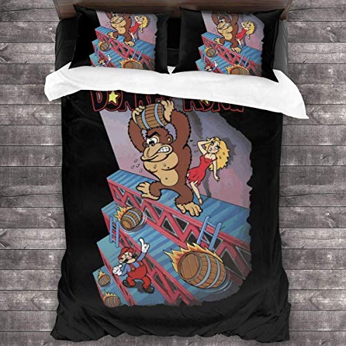 Donkey Kong Cover Art Juego de Cama de 3 Piezas Funda nórdica, Juego de Cama Decorativo de 3 Piezas con 2 Fundas de Almohada