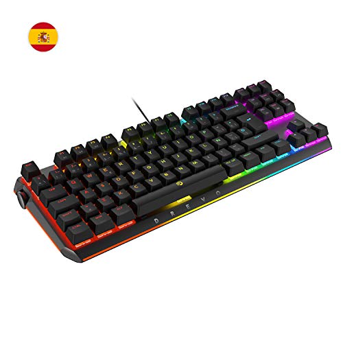 DREVO BladeMaster TE Teclado Mecánico Gaming Radi RGB Retroiluminado, USB con Cable, Genius Knob Programable-88K Español Layout [Táctil Clicky Gateron Interruptor Azul]