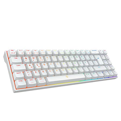 DREVO Calibur V2 Pro Teclado mecánico para Juegos RGB inalámbrico Mediante Bluetooth 5.1 con Cable USB-C extraíble, Compacto de 72 Teclas Distribución en español（Outemu Marrón，Blanco