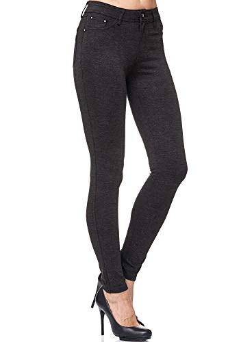 Elara Pantalón Elástico de Mujer Skinny Fit Jegging Chunkyrayan Negro Gris H92 Black/Grey 44 (2XL)