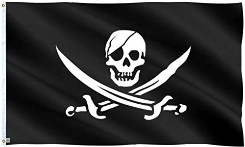 Ericraft Bandera Pirata Grande 90x150cms Bandera Pirata de balcón para Exterior Reforzada y con 2 Ojales metálicos, Bandera Jack Rackham