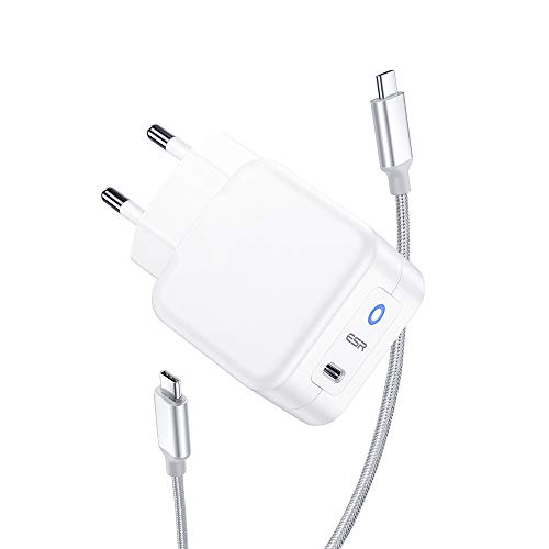 ESR 20W USB C Cargador con 1.2M Cable Tipo C a C, Set de Carga Rápida PD 3.0 Compatible con iPad Pro 11/12.9 2020/2018, Samsung Galaxy S21 Ultra/S21/S20 Ultra/S20/Note 20 Ultra/Note 20/S10/S9/S8/A50