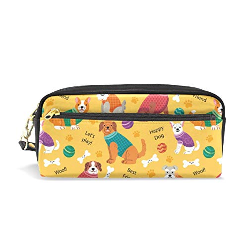 Estuche para lápices Estuche Corgi Dog Pug Cute Ball Bone Paw Print Organizador Pen Holder Box Mujeres Monedero Monedero Bolsa de maquillaje cosmético