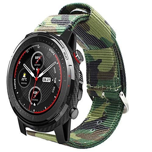 Estuyoya - Pulsera de Nailon Compatible con Xiaomi AMAZFIT Stratos 3 /Stratos 2/Stratos 2S /Amazfit GTR/Amazfit Pace/ 22mm Camuflaje del Ejercito Transpirable Deportiva Elegante - Verde