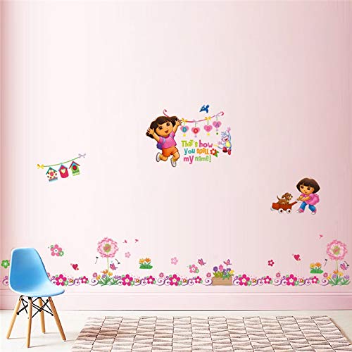 Etiqueta de la pared ZOZOSO Dibujos Animados Dora Botas Mono Adhesivos De Pared Para Niños Habitaciones Jardín Flor Aves Cartel Mural De Decoración De La Habitación De Los Niños Regalo