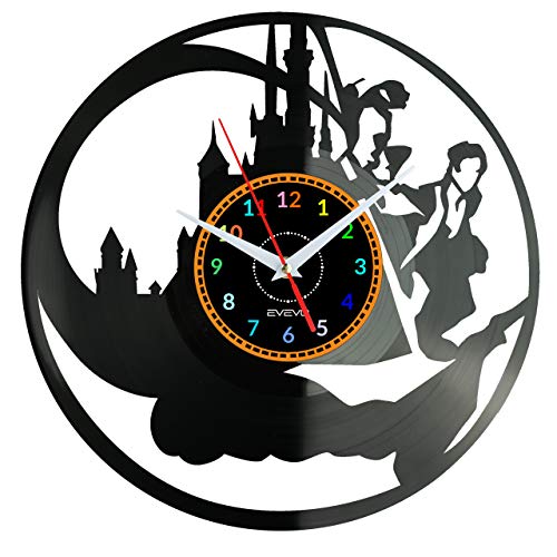 EVEVO Walt Disney Reloj De Pared Vintage Diseño Moderno Reloj De Vinilo Colgante Reloj De Pared Reloj Único 12" Idea de Regalo Creativo Vinilo Pared Reloj Walt Disney