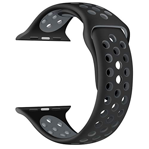 EWENYS Para Apple Watch, compatible con Apple Watch SE, IWatch Serie 6, 5, 4, 3, 2, 1, Apple Watch 42 mm, 44 mm, bandas de silicona Nike Sport (42 mm/44 mm – M/L, negro gris).